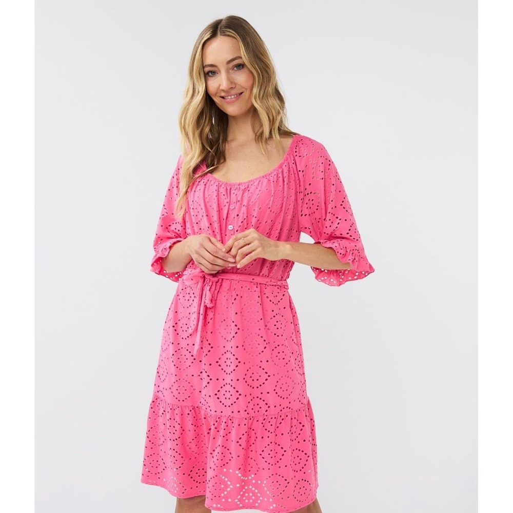 NWT Esqualo‎ Embroidery Pink Eyelet Dress - Size M - Summer 2024 Collection